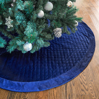 Star Quilted Velvet Christmas Tree Skirt, Navy Blue - 60